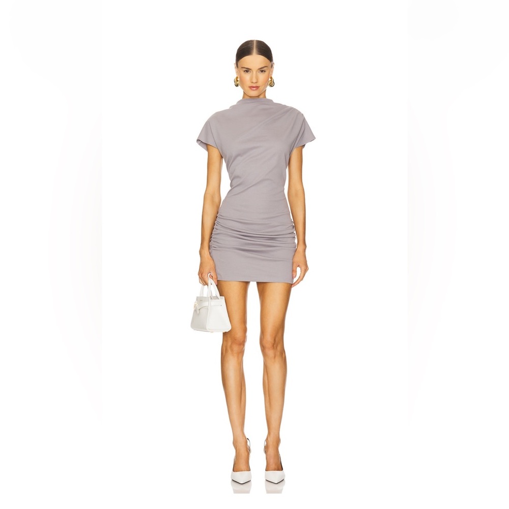 NWT Line and Dot Archer Draped Mini Dress in Charcoal Gray.